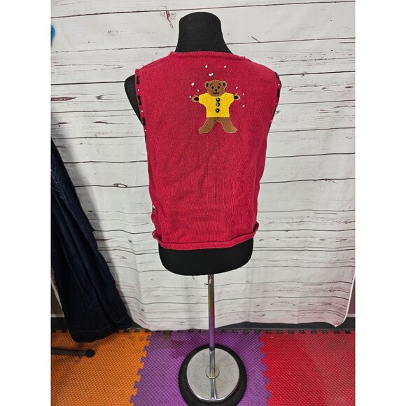 Vintage Christmas Vest Ugly Sweater‎ Santa & Bears Hampshire Studio M Red - Picture 4 of 11